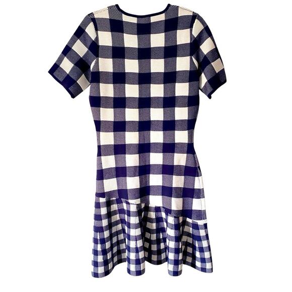Shoshanna Blue White Gingham Print Knit Stretch Dress size large - Picture 5 of 7